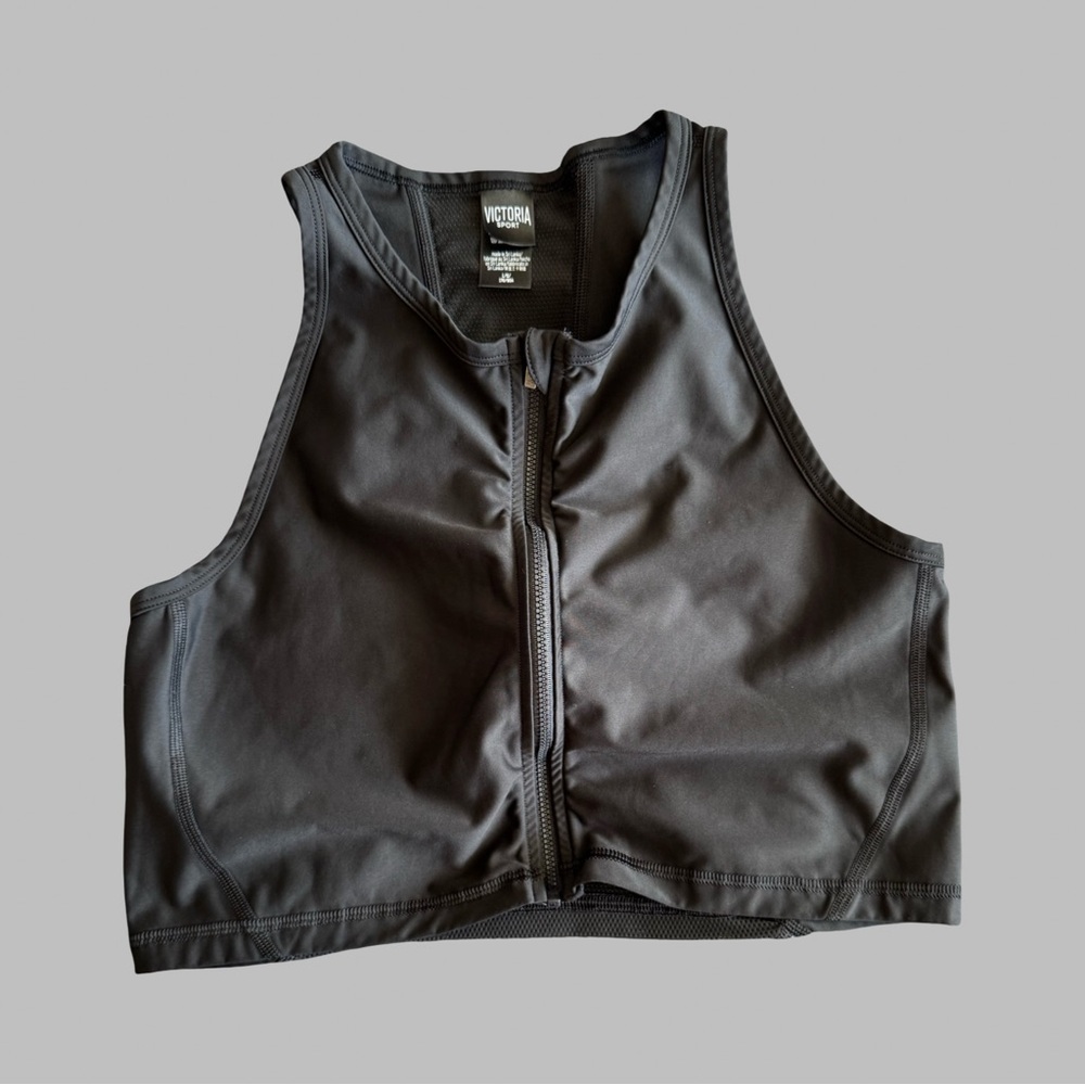 VICTORIAS SPORT Black Zip-Up Sports Bra